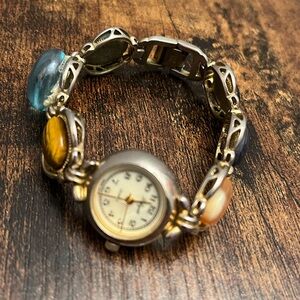 Lafayette Vintage Scarab Watch Analog Gemstone Mother of Pearl Dial UNTESTED 7”